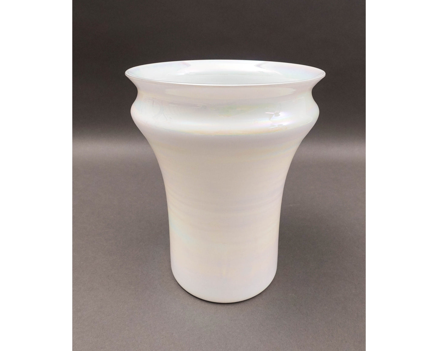 Sergio Asti Venini Murano Signed MCM Iridescent Opalescent White Glass Vase