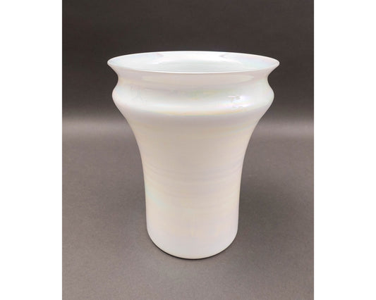 Sergio Asti Venini Murano Signed MCM Iridescent Opalescent White Glass Vase