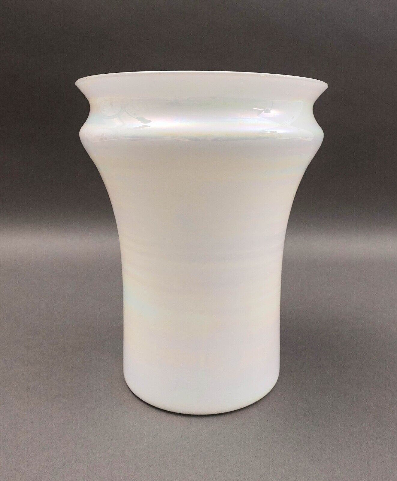 Sergio Asti Venini Murano Signed MCM Iridescent Opalescent White Glass Vase