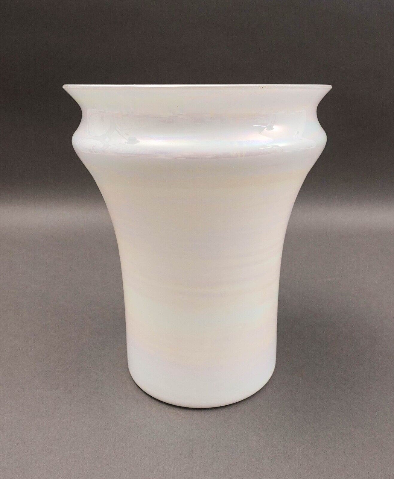 Sergio Asti Venini Murano Signed MCM Iridescent Opalescent White Glass Vase