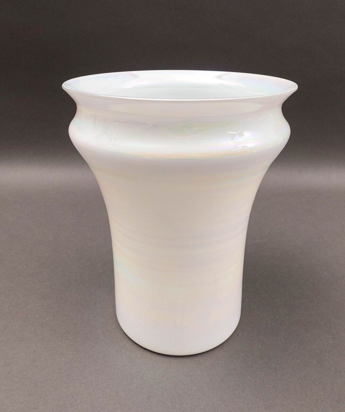 Sergio Asti Venini Murano Signed MCM Iridescent Opalescent White Glass Vase
