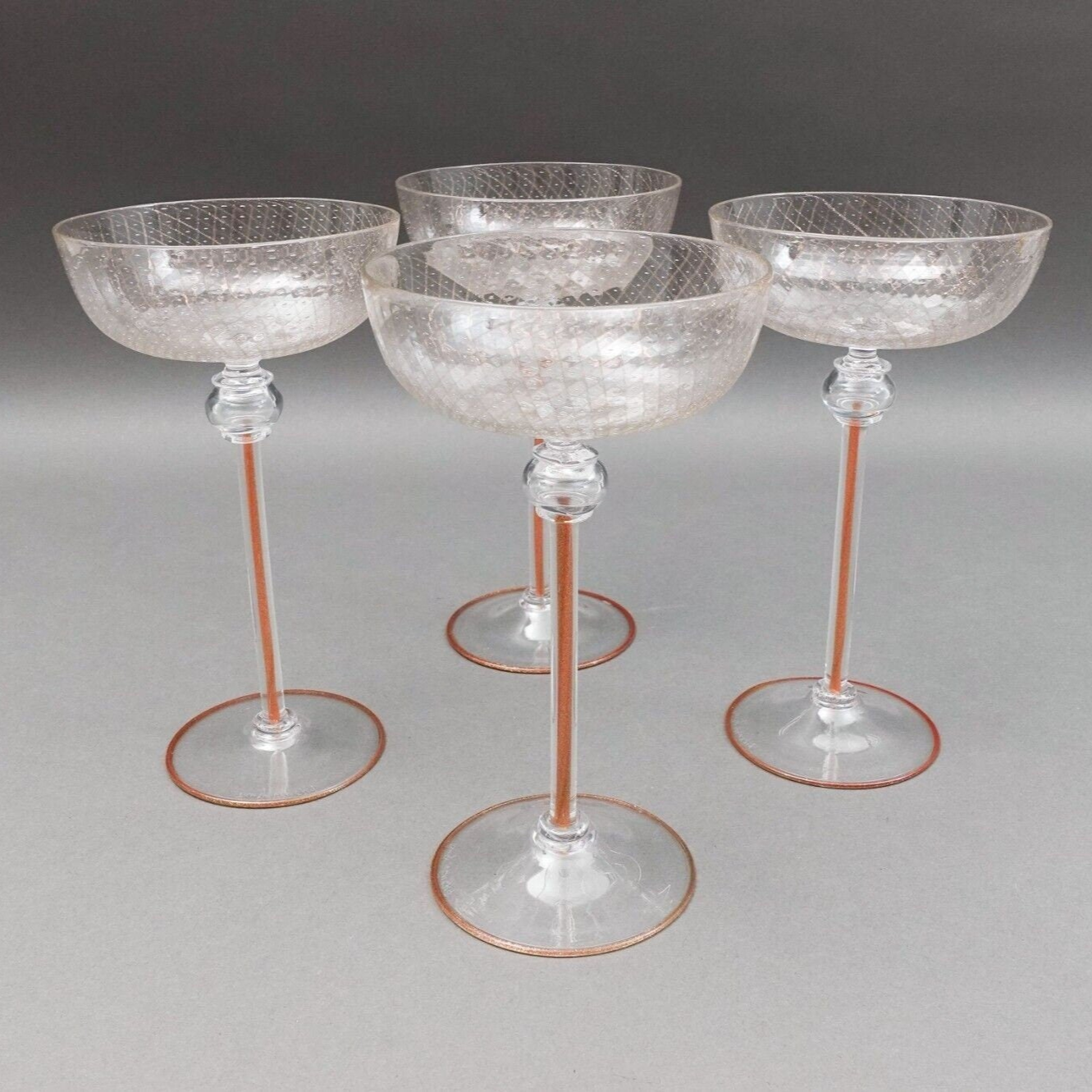 Pauly Venezia Signed Venetian Murano Aventurine Champagne Coupe Glasses Set Of 4
