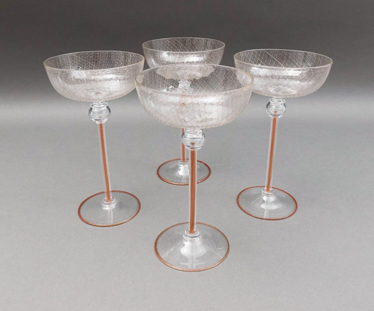 Pauly Venezia Signed Venetian Murano Aventurine Champagne Coupe Glasses Set Of 4