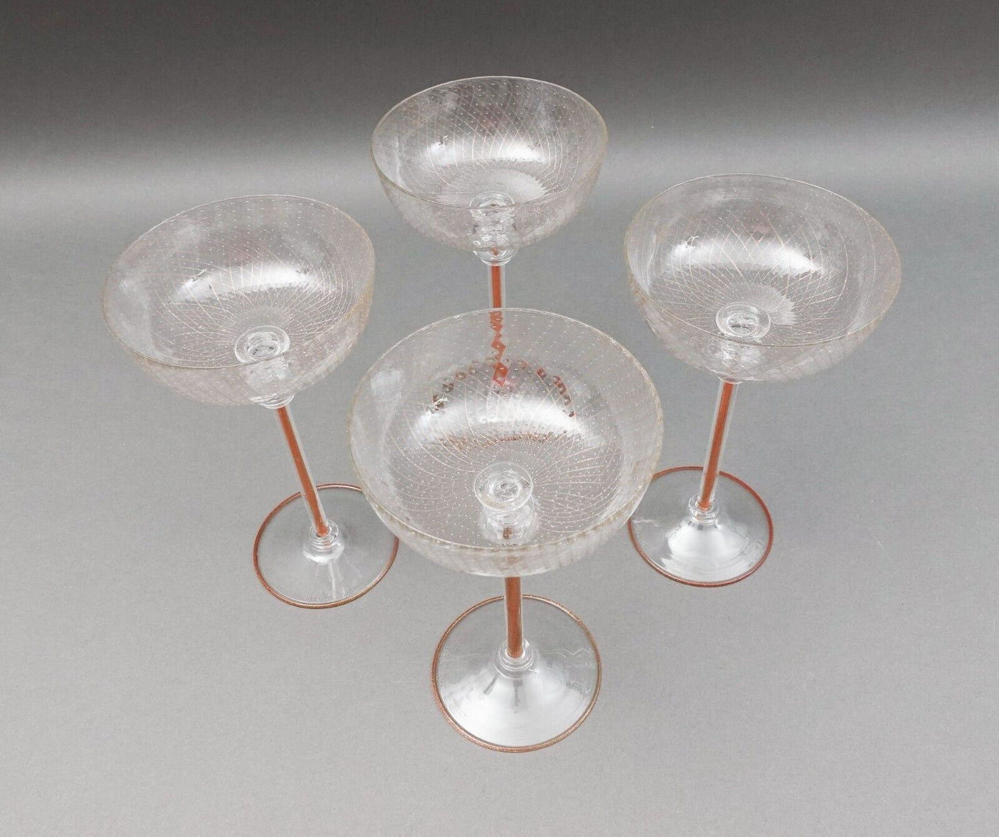 Pauly Venezia Signed Venetian Murano Aventurine Champagne Coupe Glasses Set Of 4