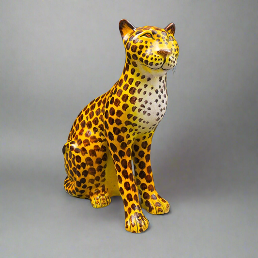 MCM Italy Large Hand Painted Terracotta Pottery Cheetah Leopard Statue Sculpture