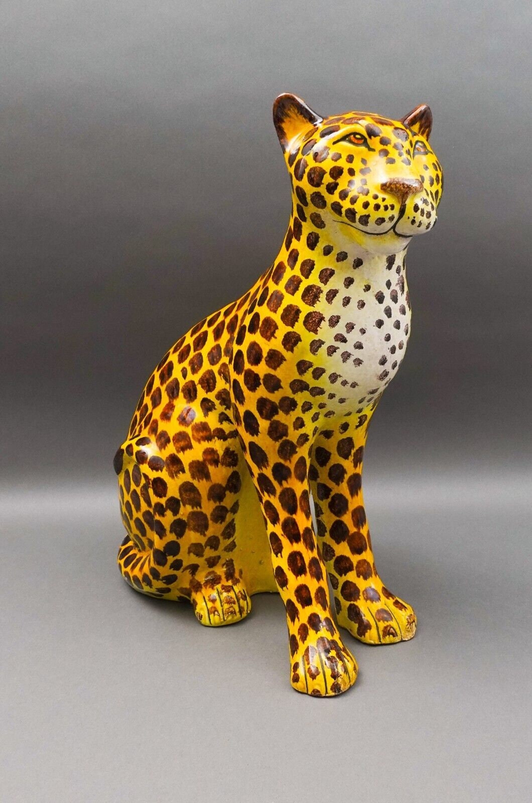 MCM Italy Large Hand Painted Terracotta Pottery Cheetah Leopard Statue Sculpture