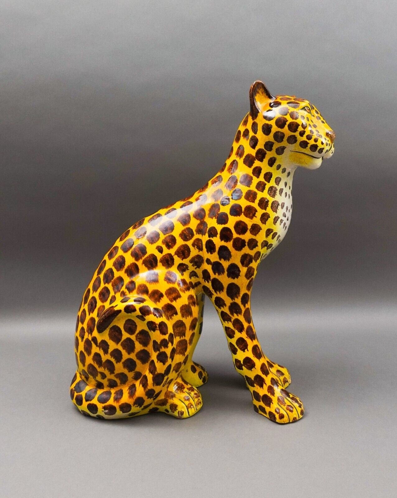 MCM Italy Large Hand Painted Terracotta Pottery Cheetah Leopard Statue Sculpture