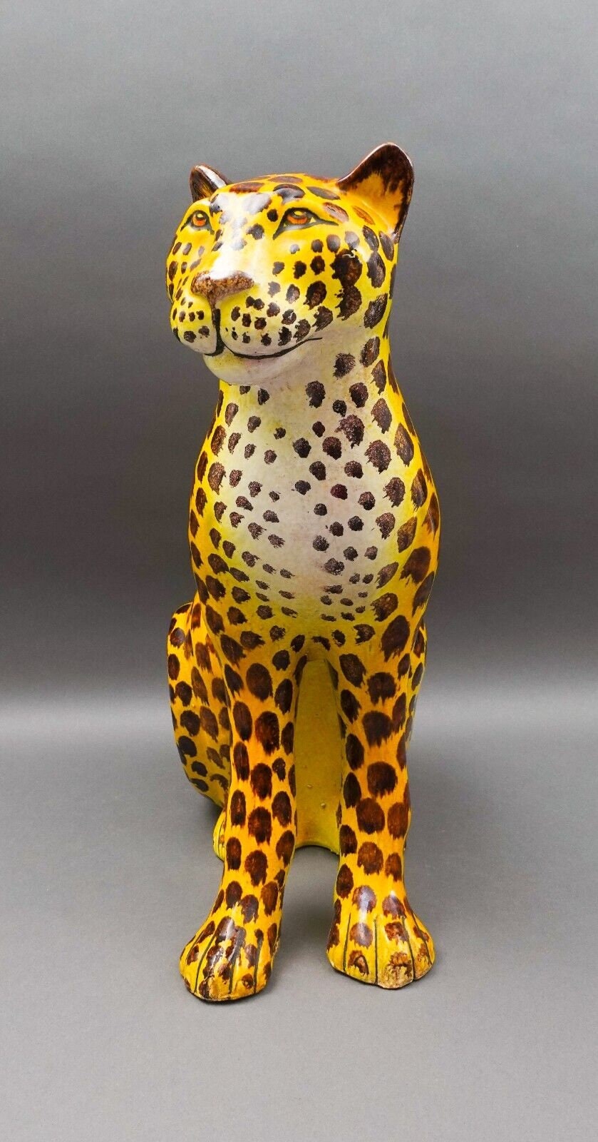 MCM Italy Large Hand Painted Terracotta Pottery Cheetah Leopard Statue Sculpture