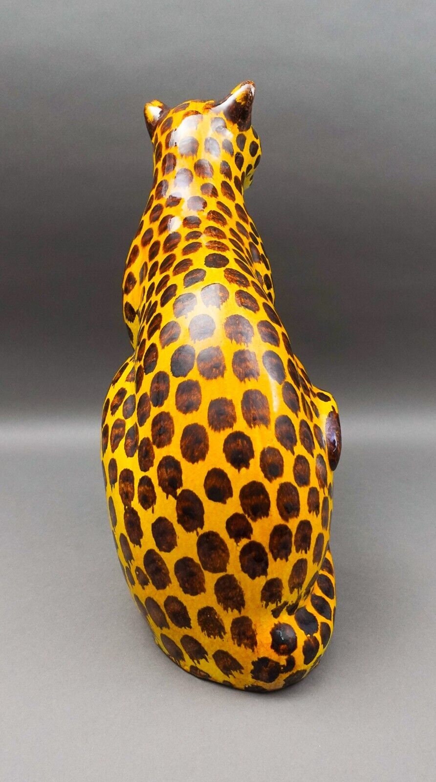 MCM Italy Large Hand Painted Terracotta Pottery Cheetah Leopard Statue Sculpture
