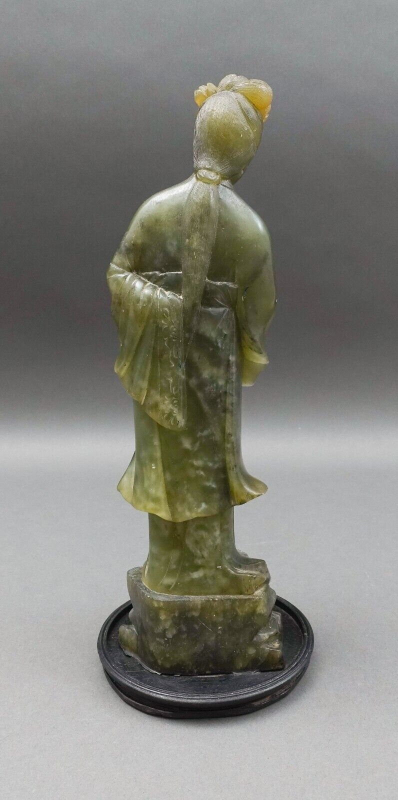 Antique Chinese Jade Carving Statue Of Standing Figure Of Woman Holding Fan 12"