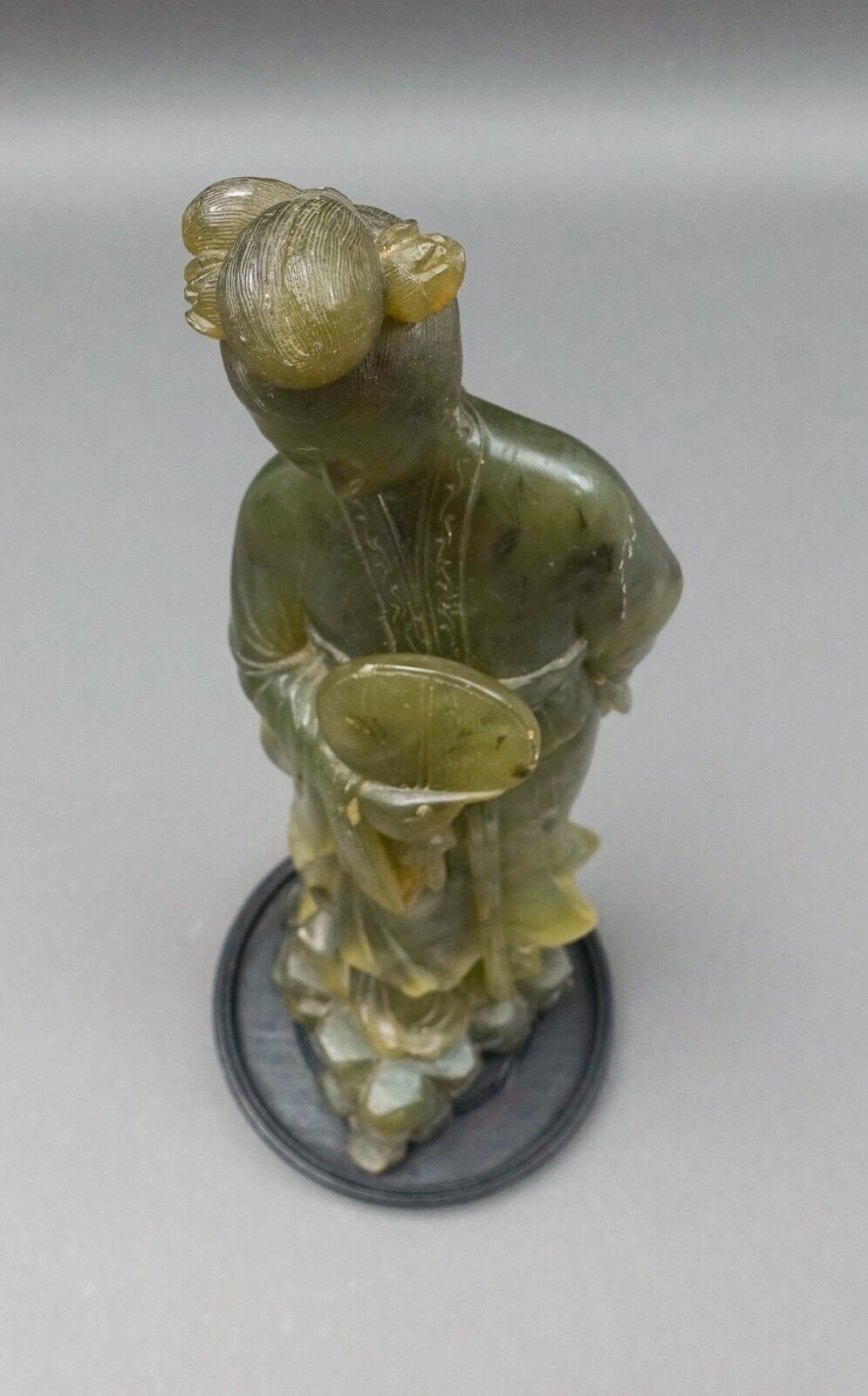 Antique Chinese Jade Carving Statue Of Standing Figure Of Woman Holding Fan 12"