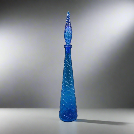 Empoli Italian Vintage MCM Blue Wave Art Glass Decanter Genie Bottle 22" (Read)