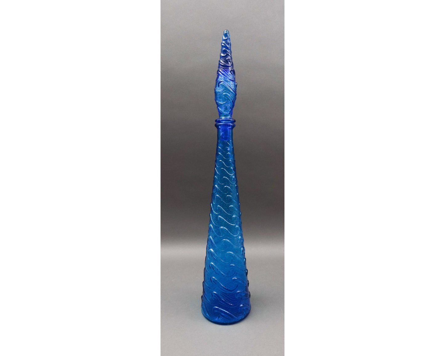 Empoli Italian Vintage MCM Blue Wave Art Glass Decanter Genie Bottle 22" (Read)