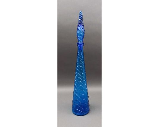 Empoli Italian Vintage MCM Blue Wave Art Glass Decanter Genie Bottle 22" (Read)
