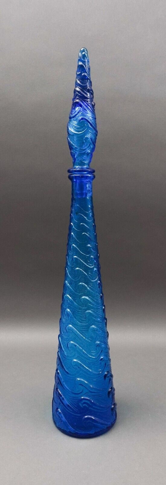 Empoli Italian Vintage MCM Blue Wave Art Glass Decanter Genie Bottle 22" (Read)