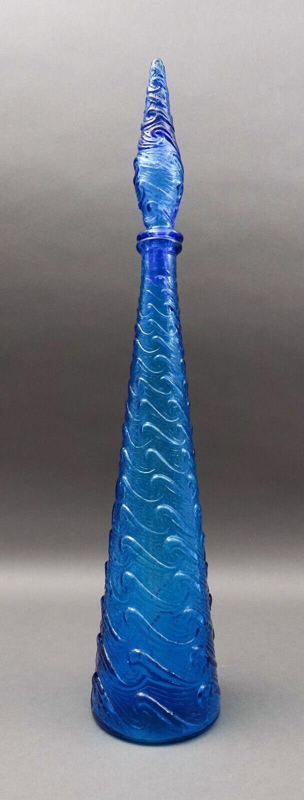 Empoli Italian Vintage MCM Blue Wave Art Glass Decanter Genie Bottle 22" (Read)