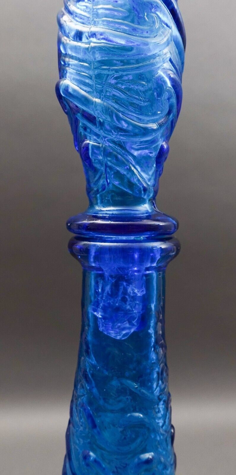Empoli Italian Vintage MCM Blue Wave Art Glass Decanter Genie Bottle 22" (Read)