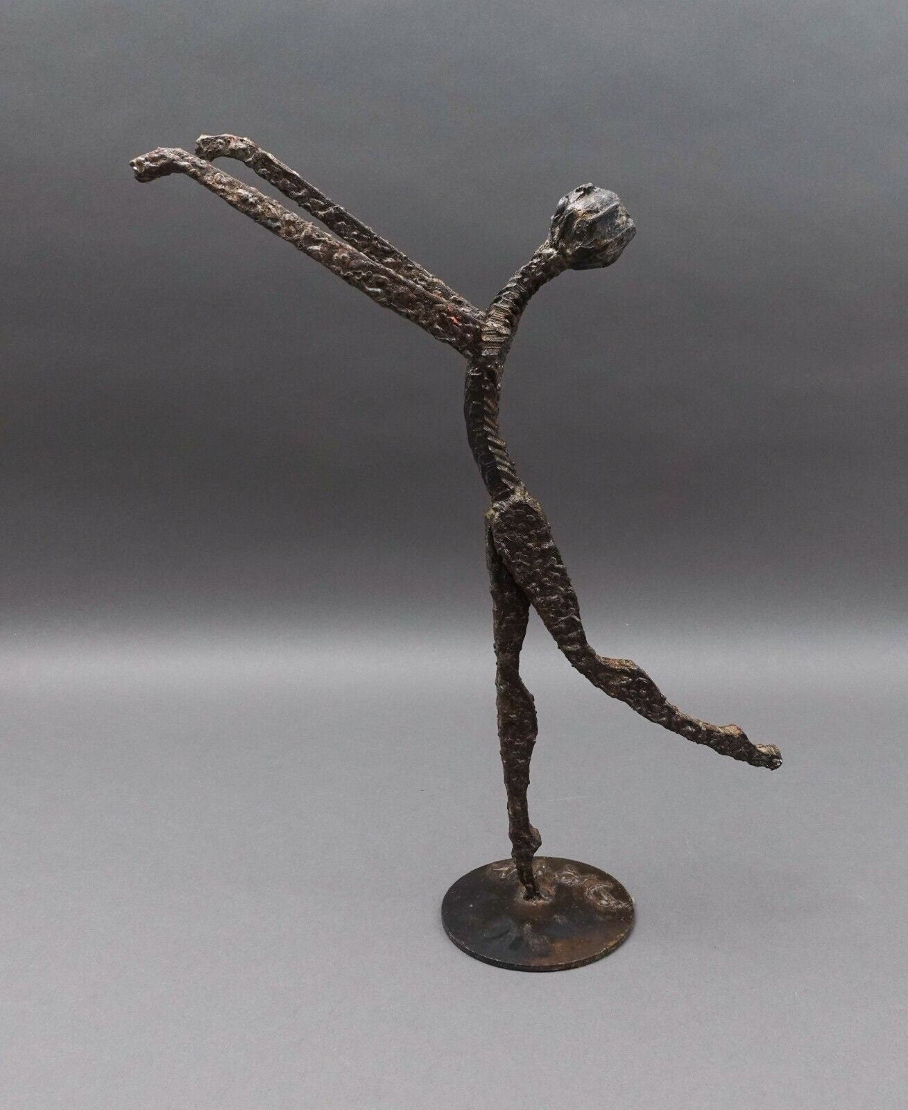 Arik Amir Israel Signed MCM Brutalist Iron Ballerina Ballet Dancer Sculpture 16"