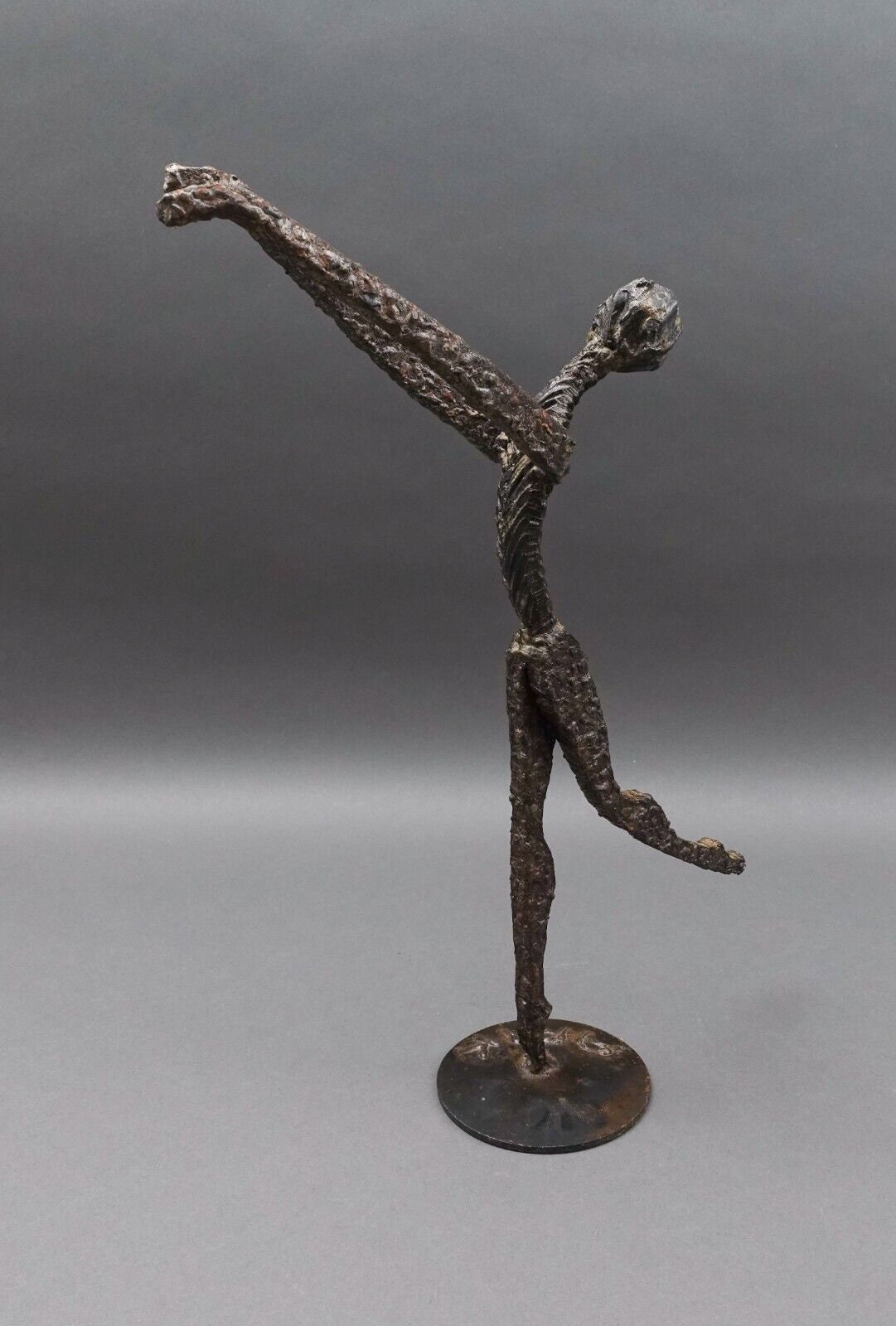 Arik Amir Israel Signed MCM Brutalist Iron Ballerina Ballet Dancer Sculpture 16"