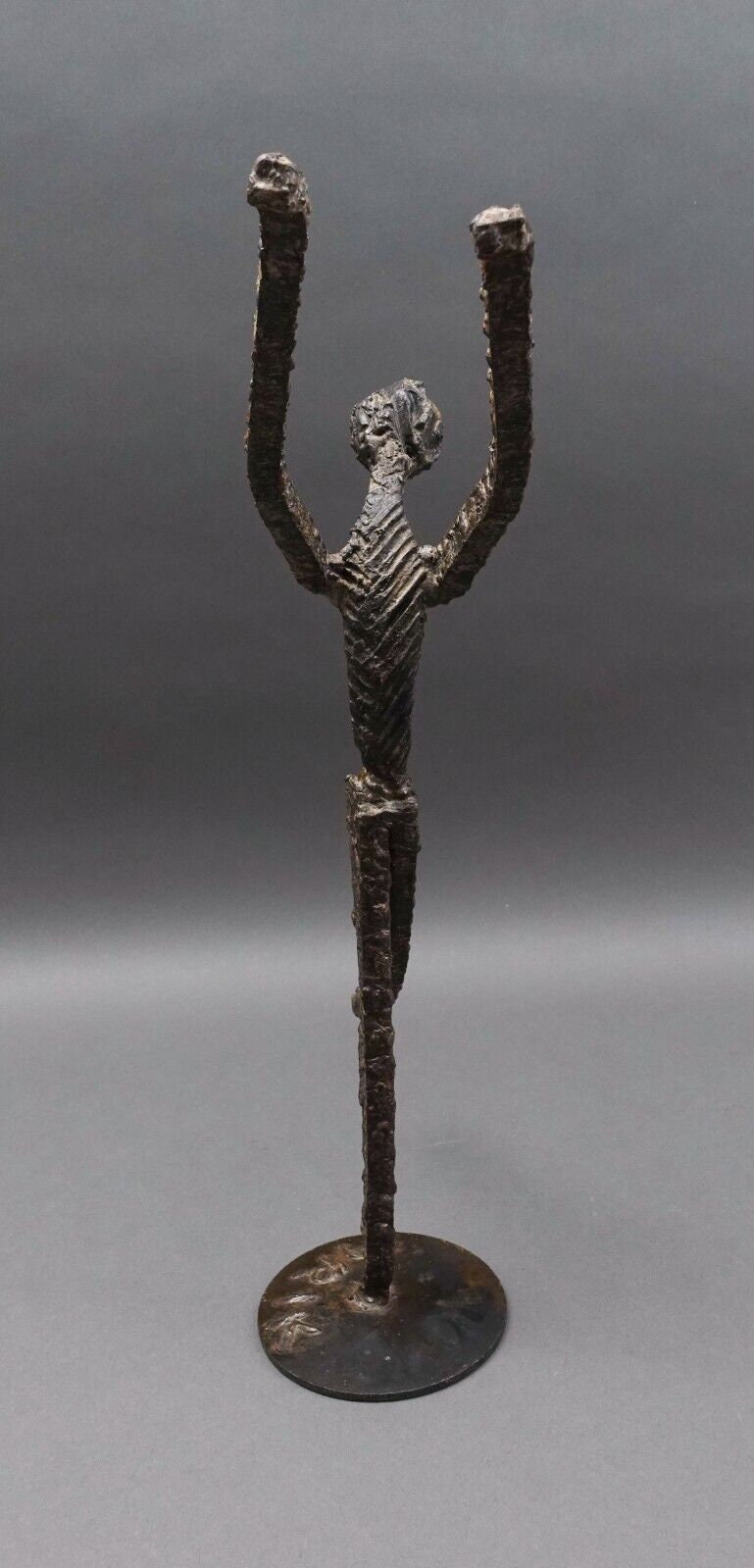 Arik Amir Israel Signed MCM Brutalist Iron Ballerina Ballet Dancer Sculpture 16"