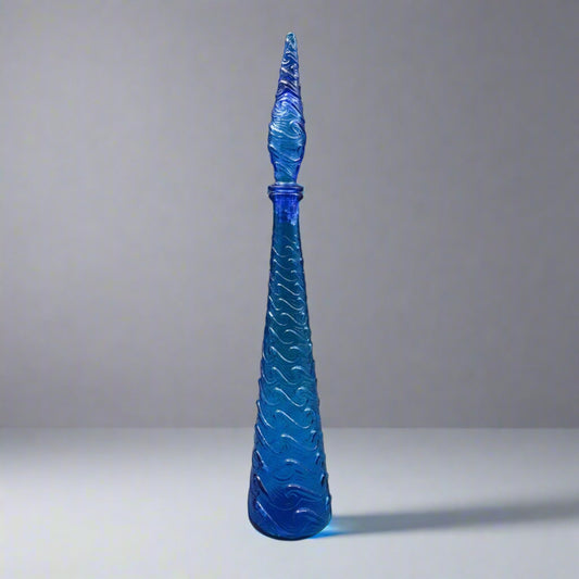Empoli Italian Vintage MCM Blue Wave Art Glass Decanter Genie Bottle 22" (Read)
