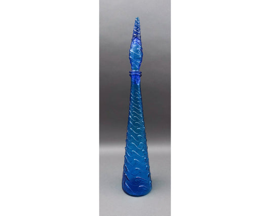 Empoli Italian Vintage MCM Blue Wave Art Glass Decanter Genie Bottle 22" (Read)