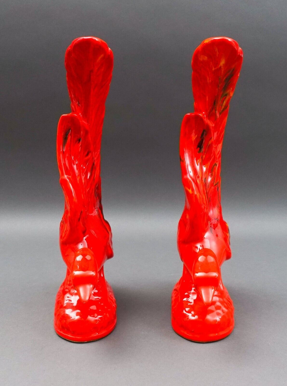 California Originals Pottery Pair Of Vintage MCM Red Lava Glazed Fire Birds