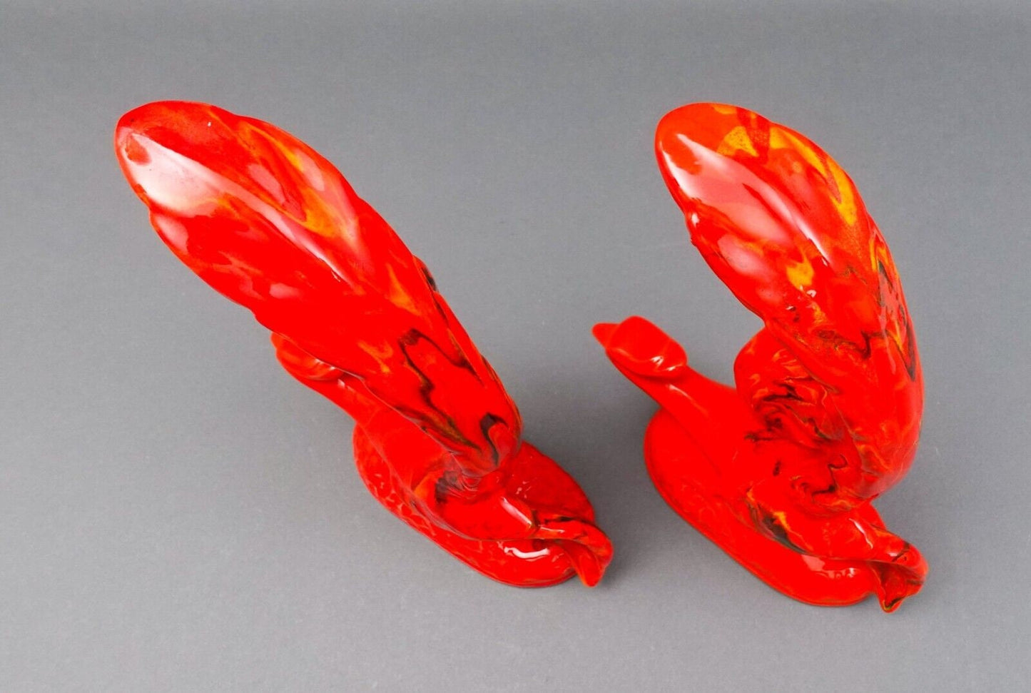 California Originals Pottery Pair Of Vintage MCM Red Lava Glazed Fire Birds