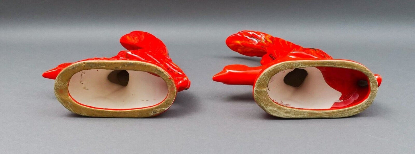 California Originals Pottery Pair Of Vintage MCM Red Lava Glazed Fire Birds