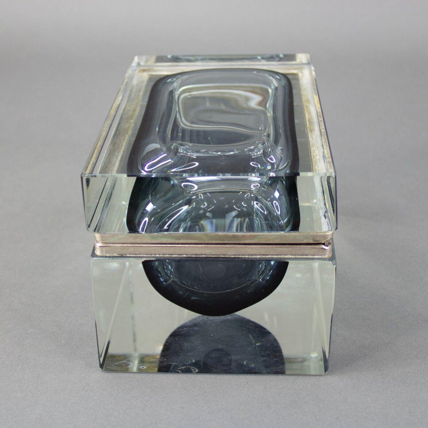 Mandruzzato Murano Italy Sommerso Smoke Gray Art Glass Trinket Jewel Box Vintage
