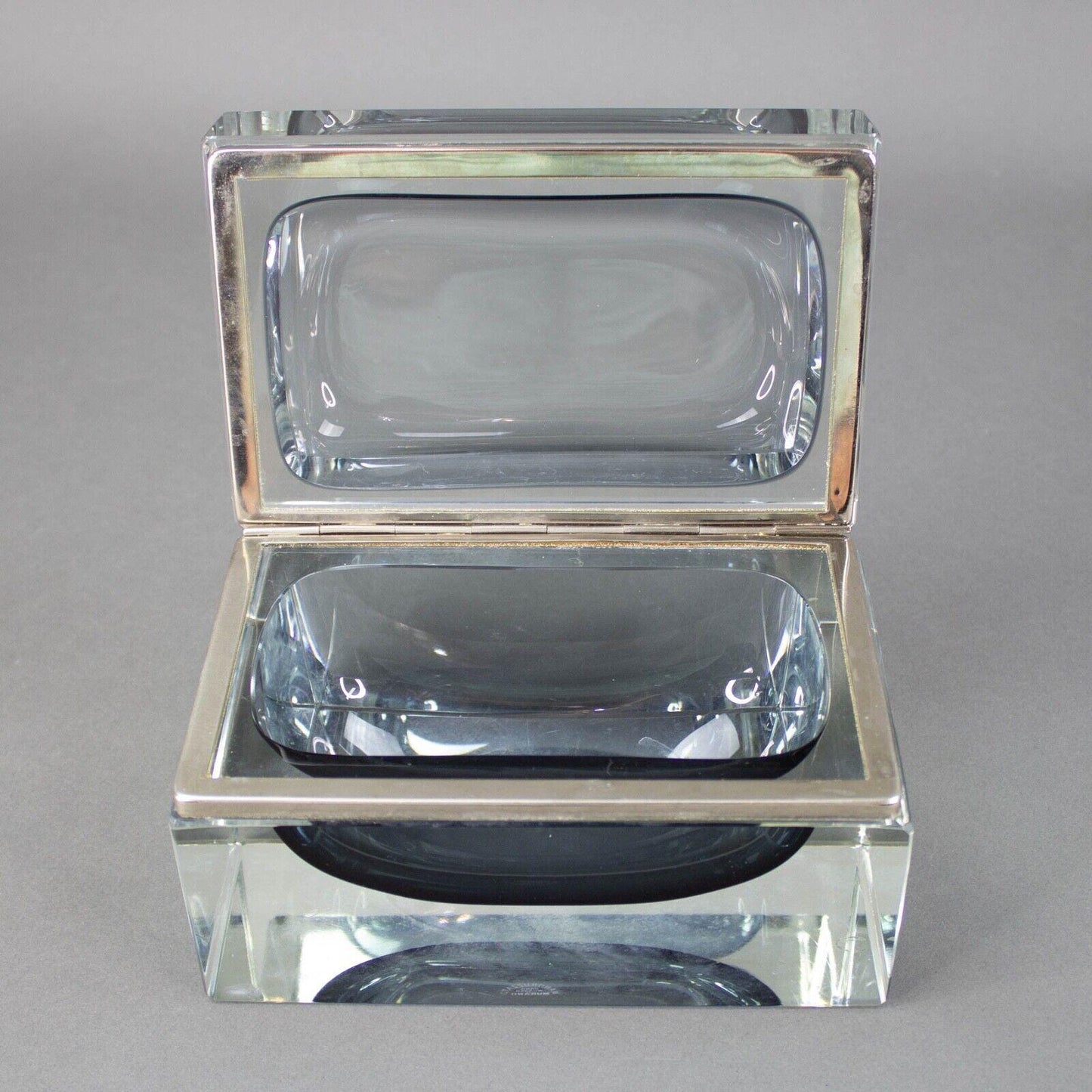 Mandruzzato Murano Italy Sommerso Smoke Gray Art Glass Trinket Jewel Box Vintage