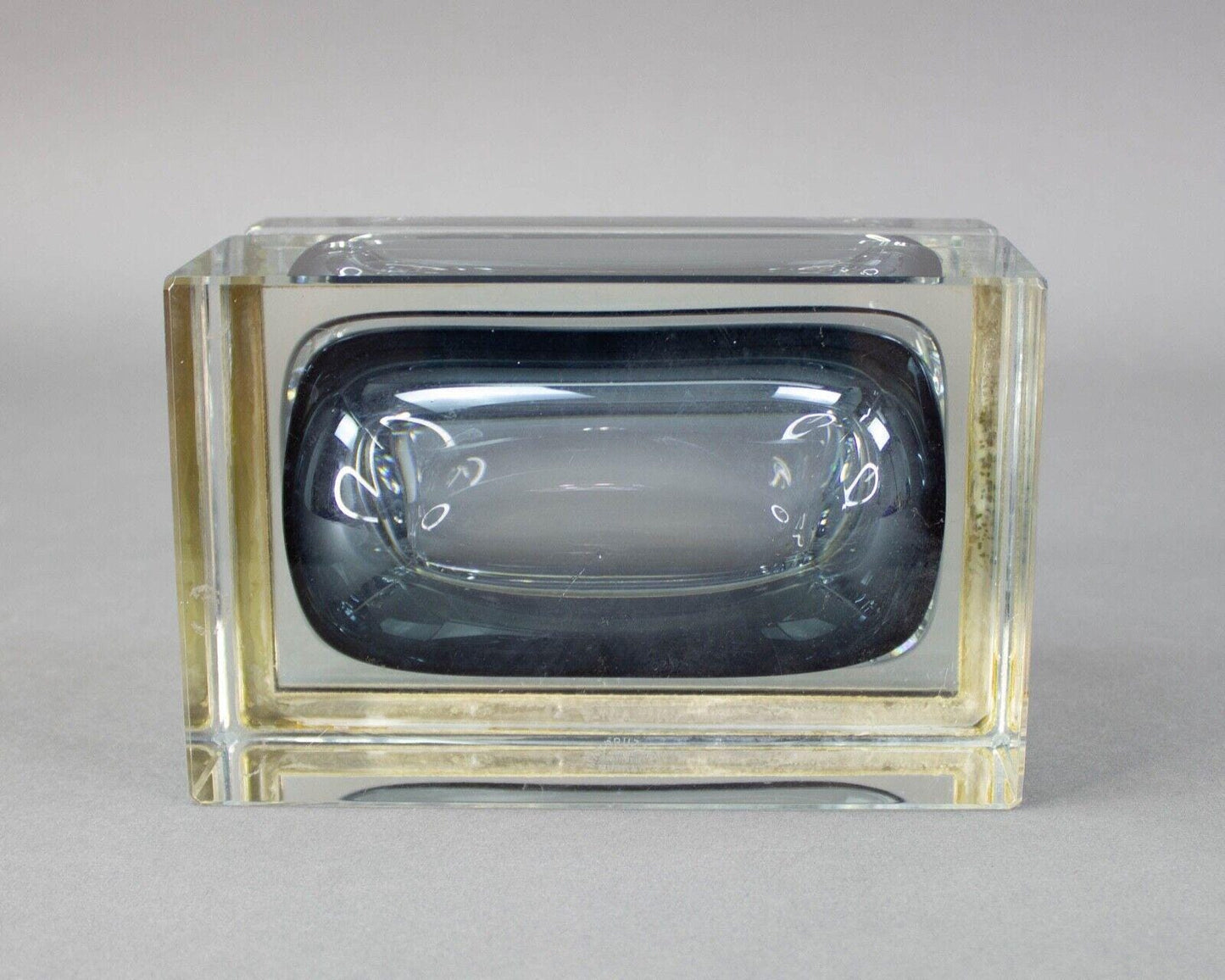 Mandruzzato Murano Italy Sommerso Smoke Gray Art Glass Trinket Jewel Box Vintage