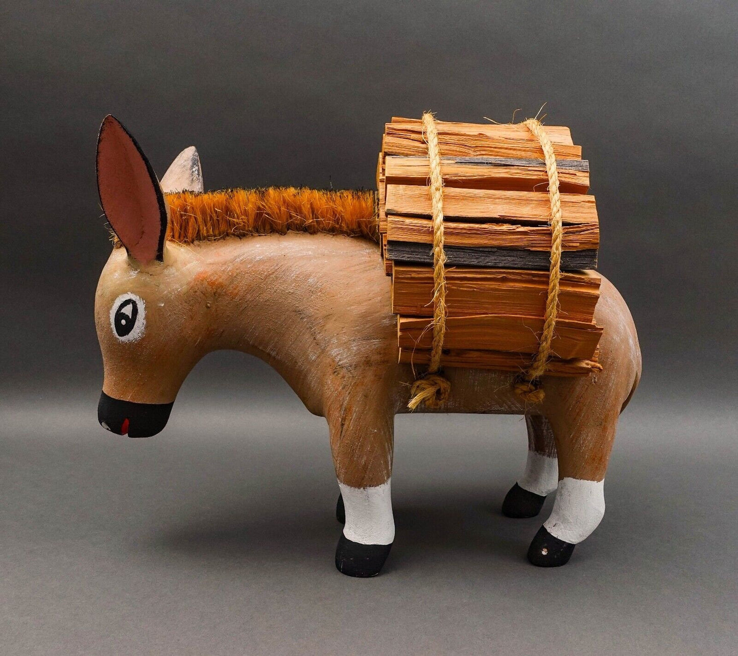 Hector Rascon Mexico Signed Rare 1990 Hand Carved Wood Folk Art Burro Donkey 18"