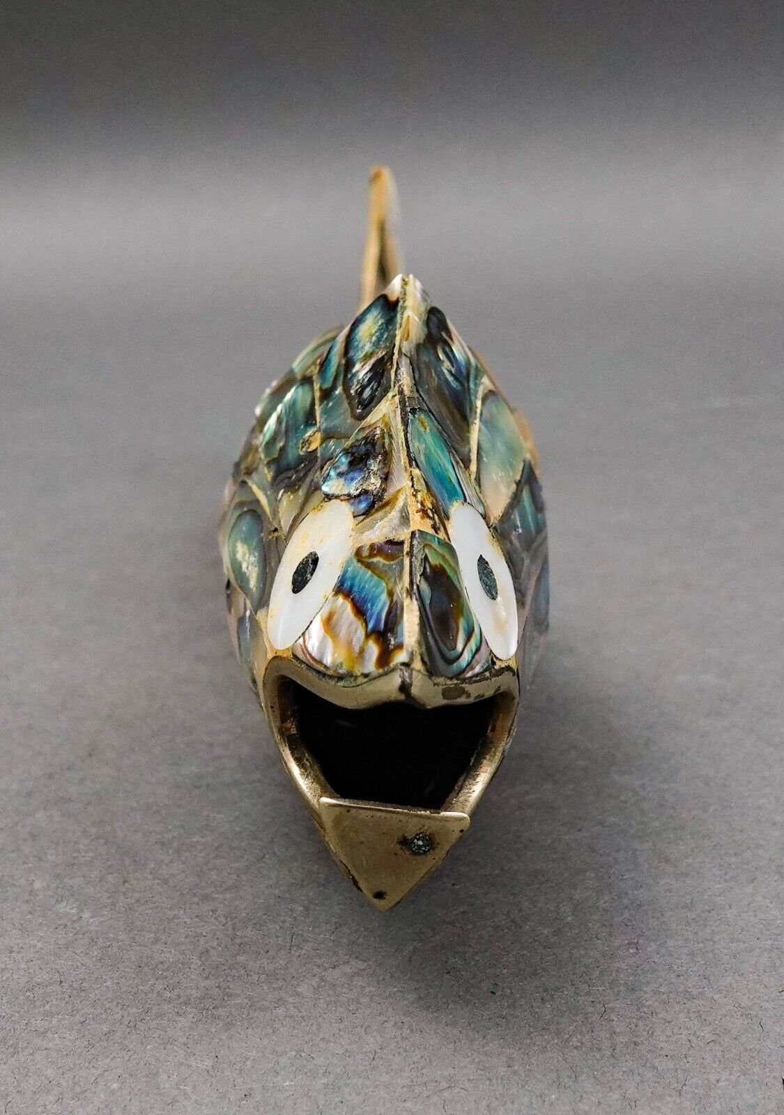 Mexican Vintage Mother Of Pearl Abalone Articulated Fish Bottle Opener 9 7/8"