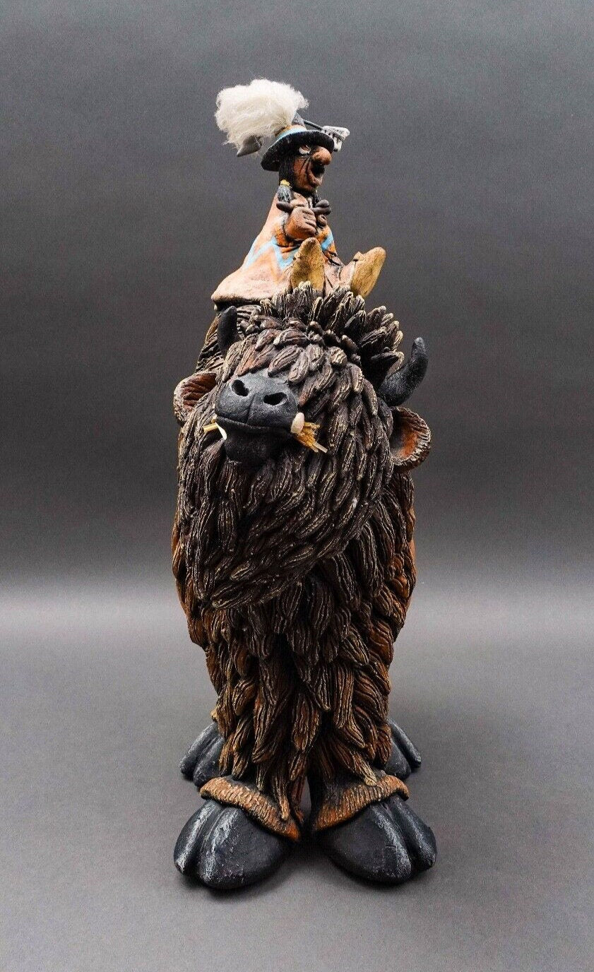 Todd Warner Signed Rare 1993 Bison Or Buffalo Medicine Man Large Sculpture