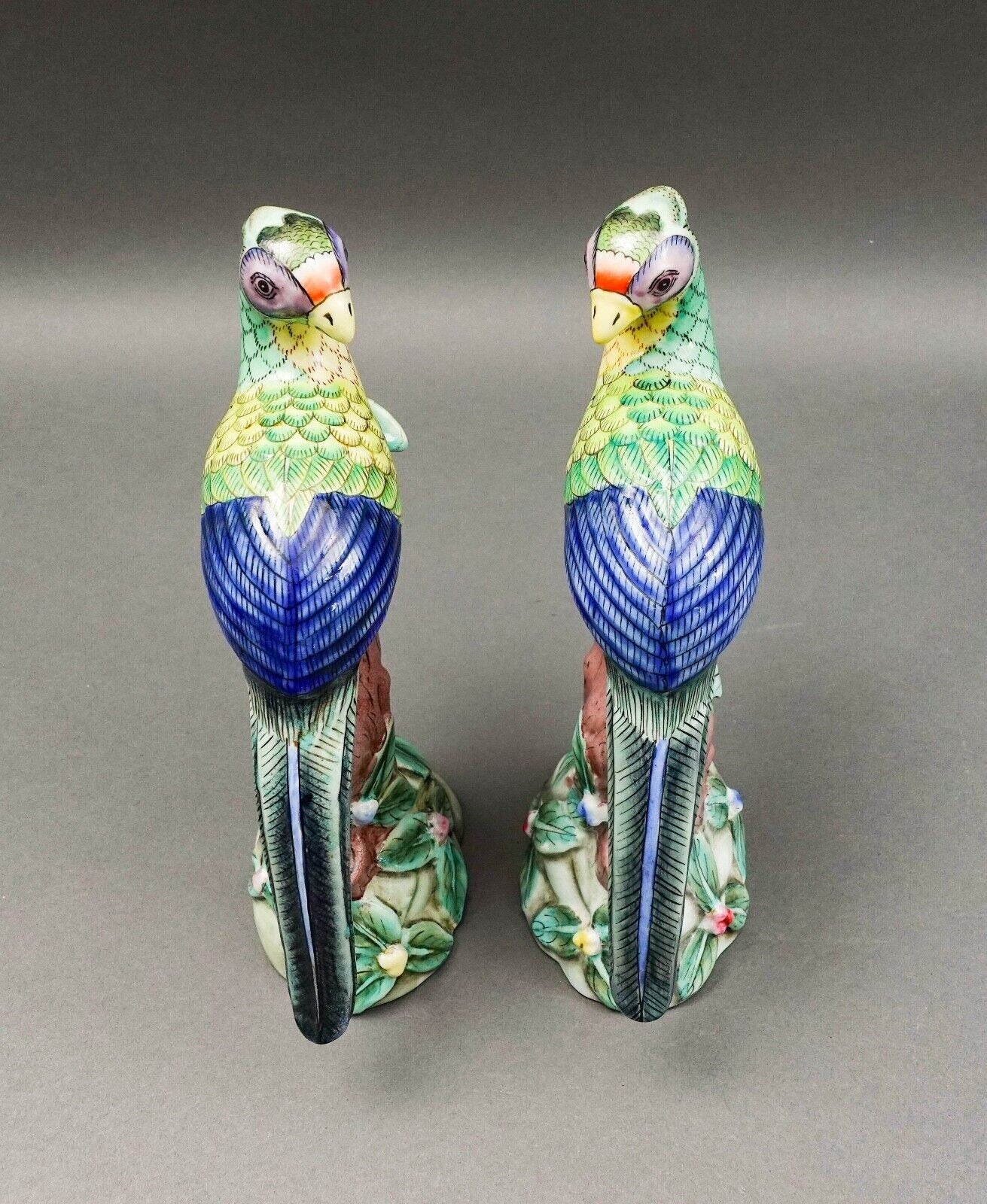 Pair Parrot Pheonix Peacock Pheasant Bird Pottery Figurine Book Sculpture (Read)