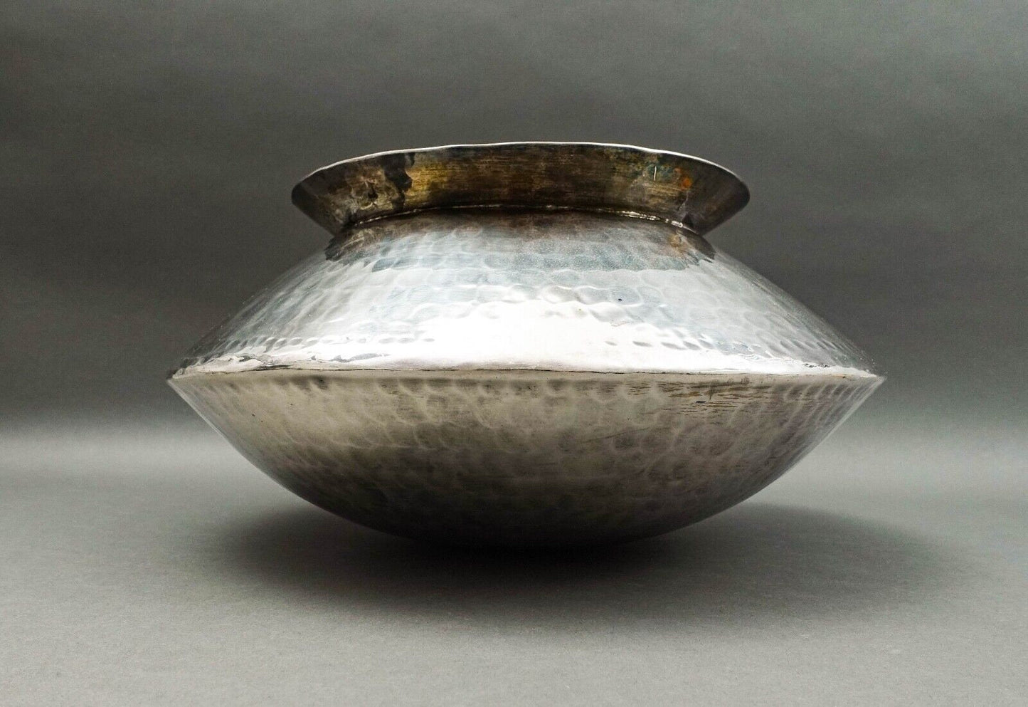 Gervasoni Blu Italy Hammered Silver Plate Metal Large Container Planter Vase 16"