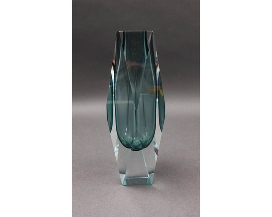 Mandruzzato Murano Mid Century Faceted Smoke Gray Sommerso Art Glass Vase 8"