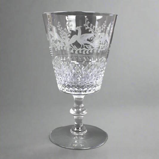 Val St. Lambert Birds of Paradise Etched Cut Crystal Glass Vase Pedestal Base