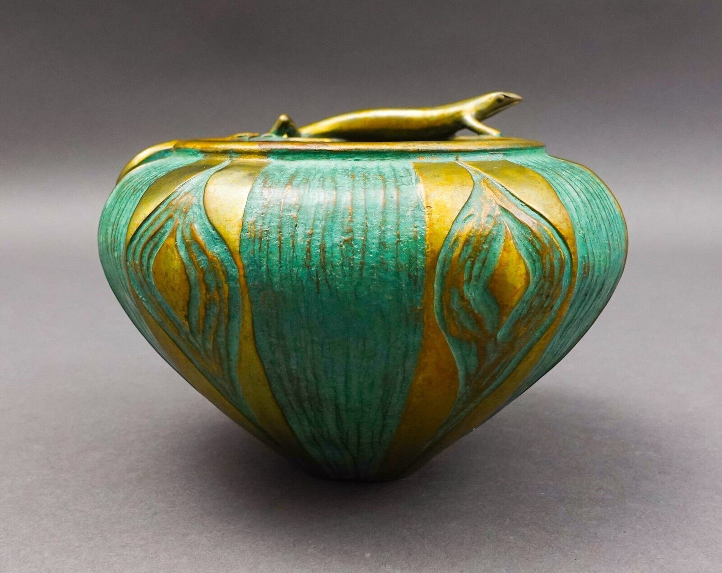 Pozycinski Studios Signed Verdigris Cast Bronze Lizard 2001 Bowl Vase LE 181/500