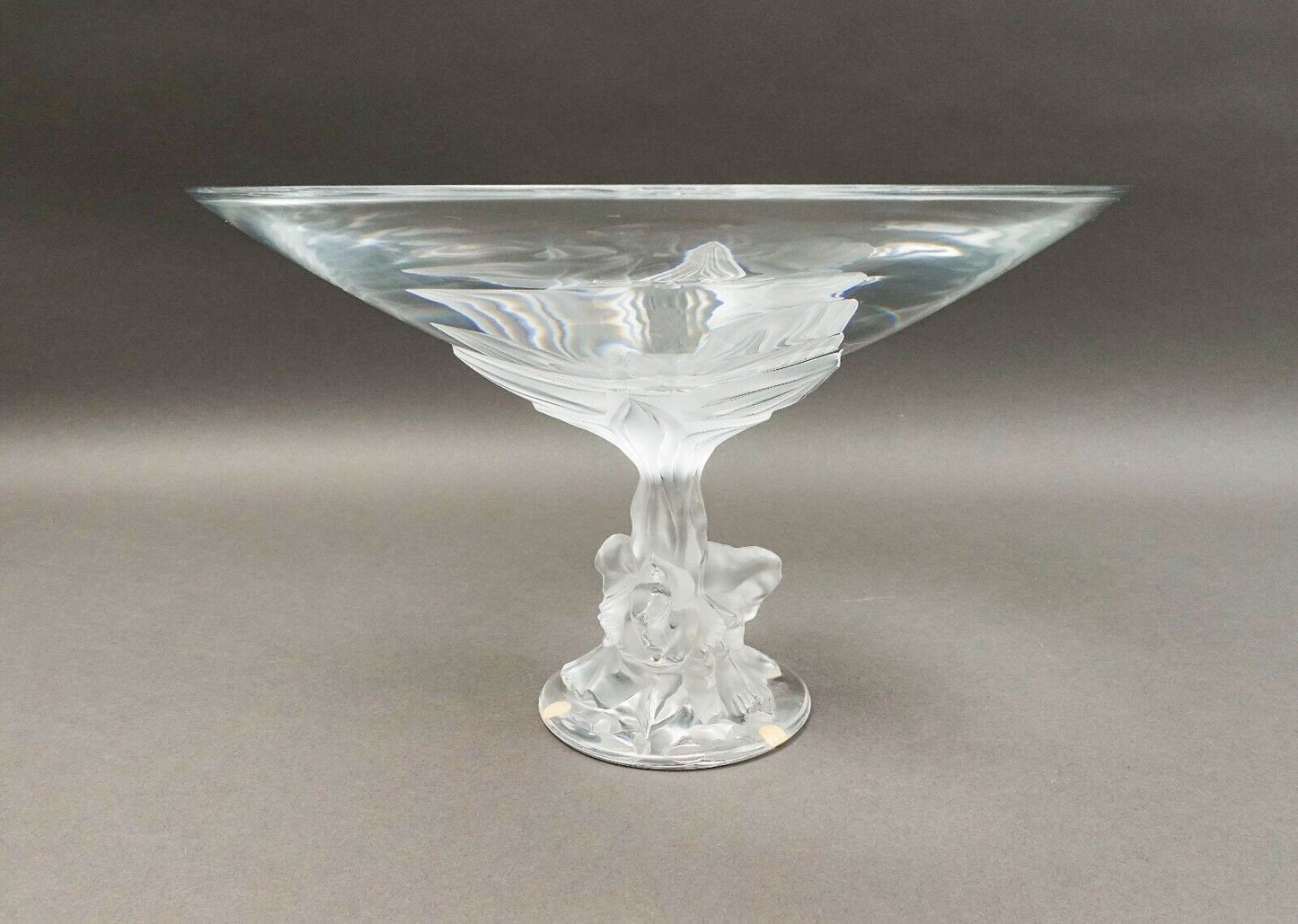 Lalique Crystal France Plumeria Orchid Glass Pedestal Centerpiece Compote Bowl