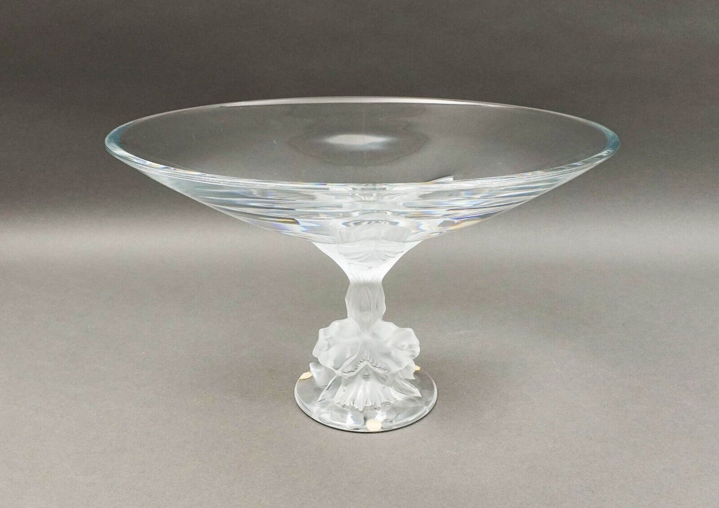 Lalique Crystal France Plumeria Orchid Glass Pedestal Centerpiece Compote Bowl