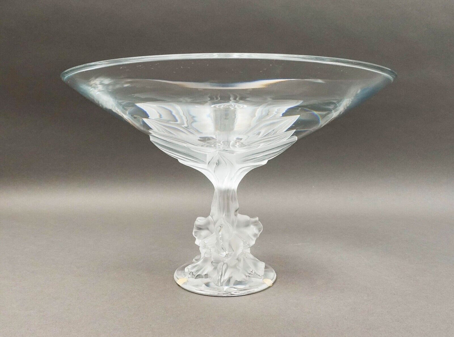 Lalique Crystal France Plumeria Orchid Glass Pedestal Centerpiece Compote Bowl