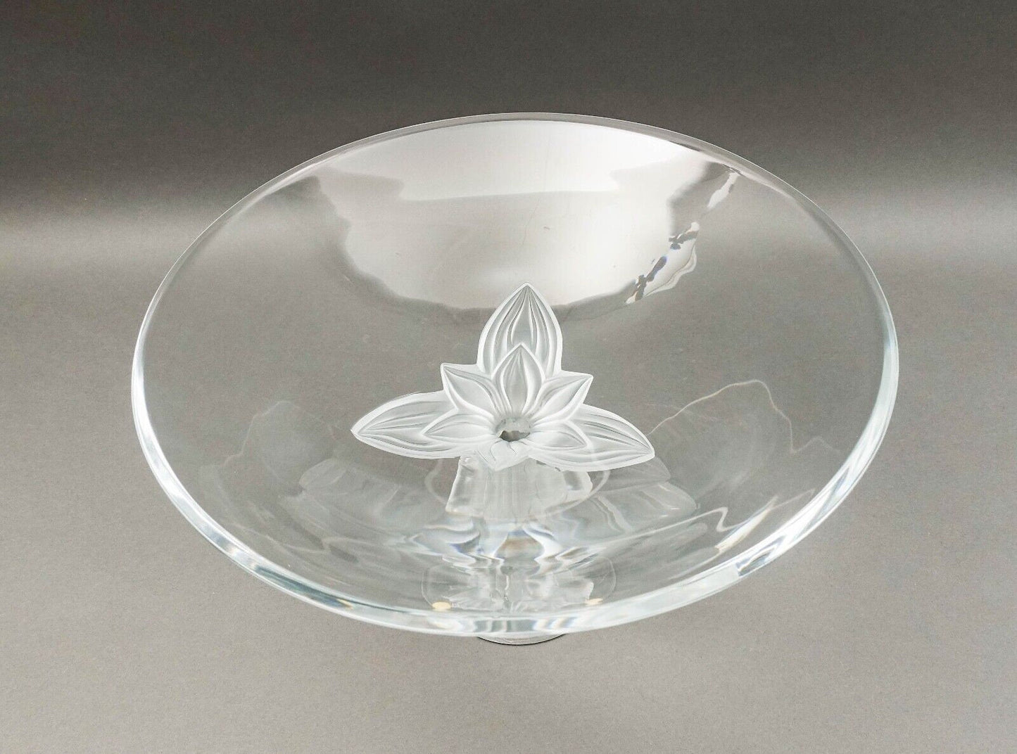 Lalique Crystal France Plumeria Orchid Glass Pedestal Centerpiece Compote Bowl