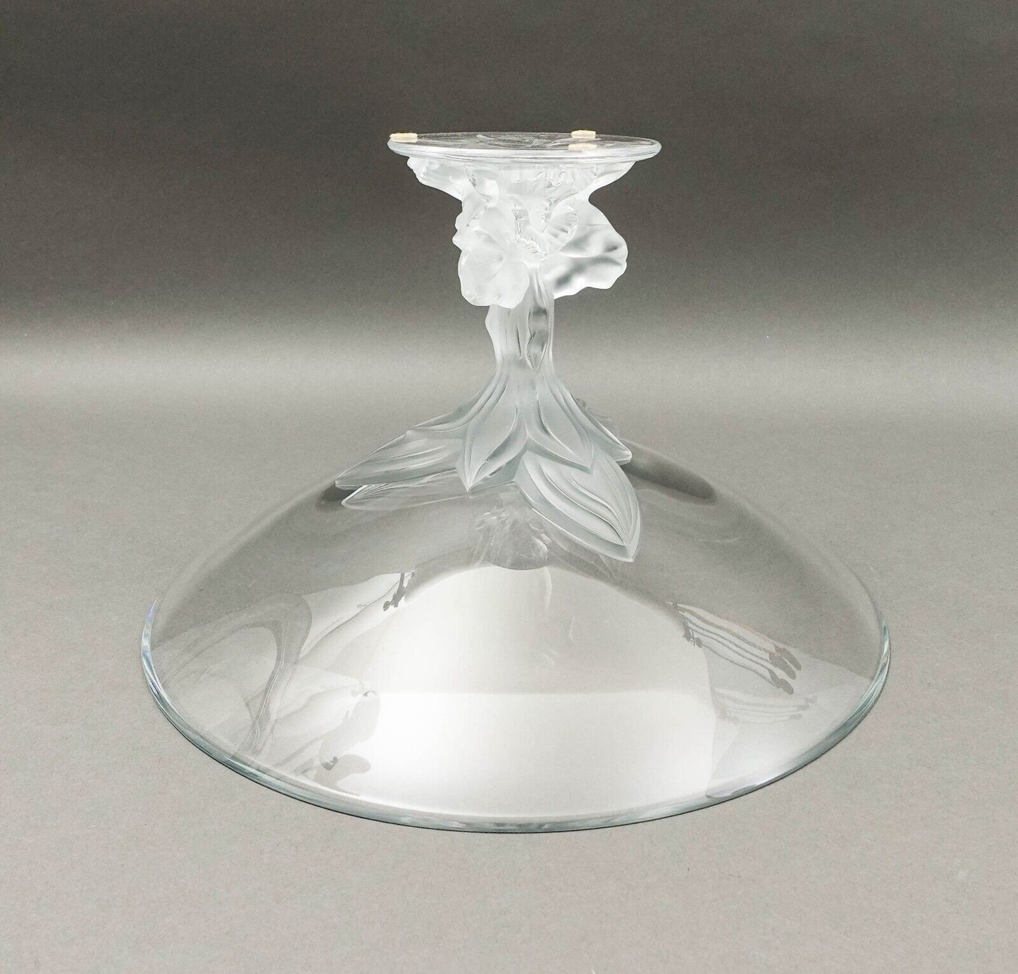Lalique Crystal France Plumeria Orchid Glass Pedestal Centerpiece Compote Bowl