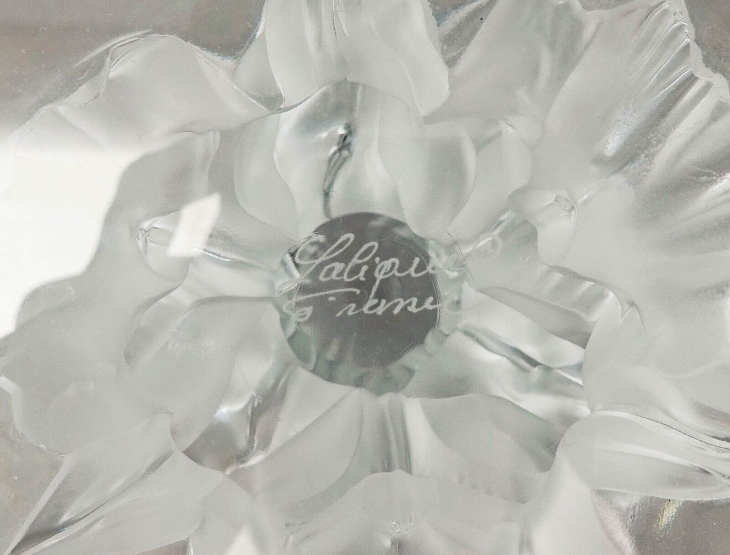Lalique Crystal France Plumeria Orchid Glass Pedestal Centerpiece Compote Bowl