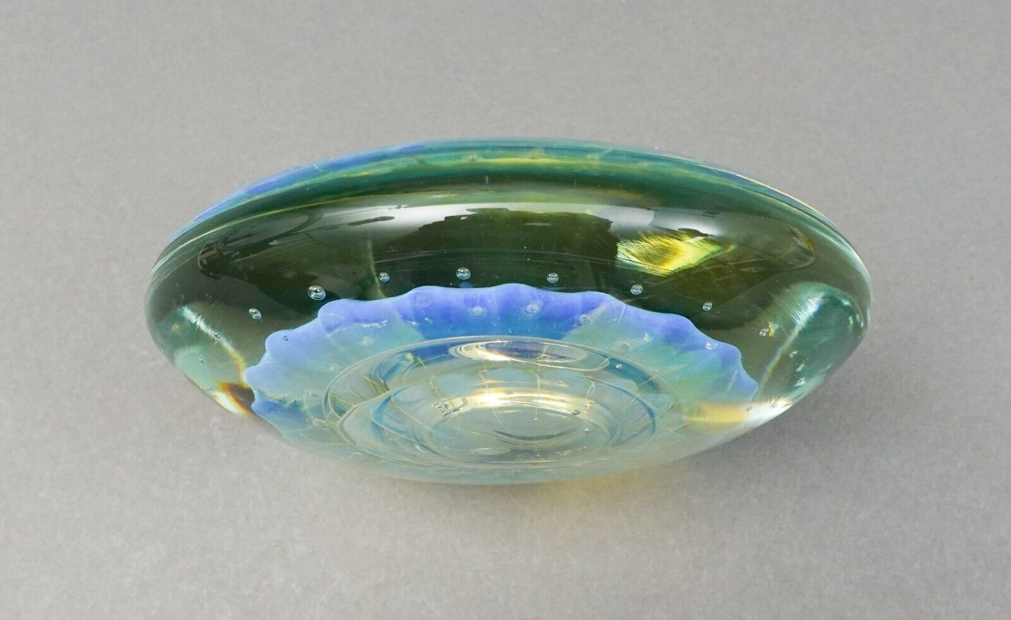 Artist Signed  1999 Signed Iridescent Hand Blown Art Glass Paperweight Rare