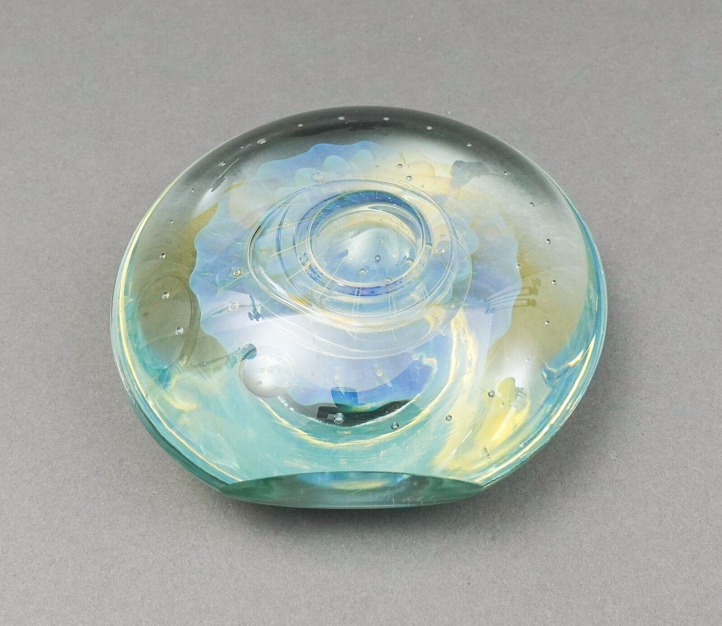 Artist Signed  1999 Signed Iridescent Hand Blown Art Glass Paperweight Rare