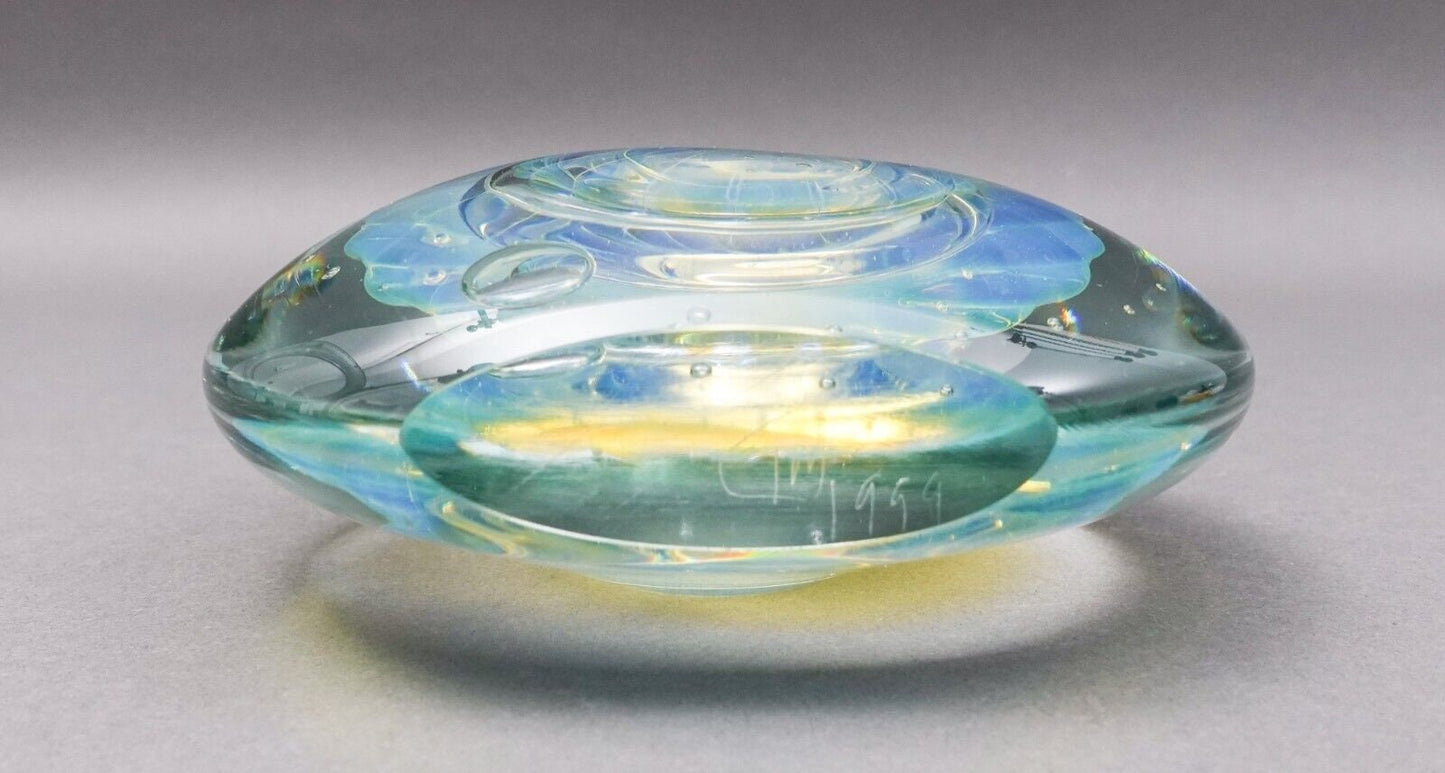 Artist Signed  1999 Signed Iridescent Hand Blown Art Glass Paperweight Rare