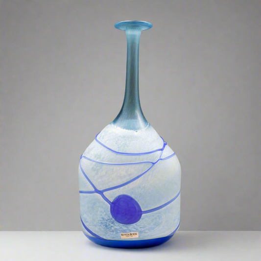 Kosta Boda Sweden Bertil Vallien Galaxy Blue Art Glass Bottle Vase Large 10"
